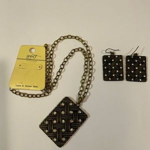 Rectangle brass earrings and necklace set